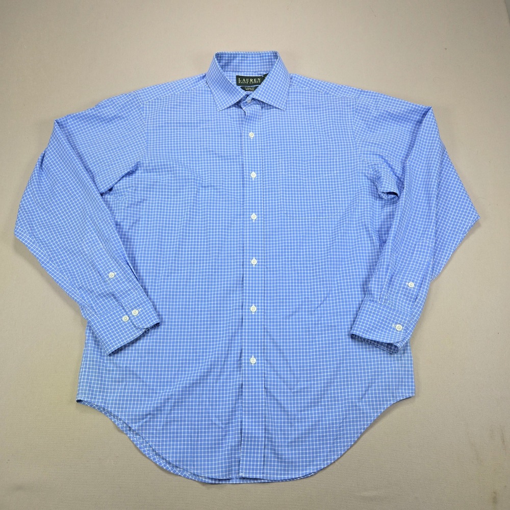 Lauren Ralph Lauren Shirt Non Iron Classic Fit Check Blue Mens 15.5 34/35